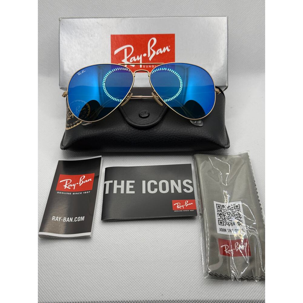 Ray-Ban Aviator Large Gold Frame Blue Mirror Grey Lens RB3025 New in Box